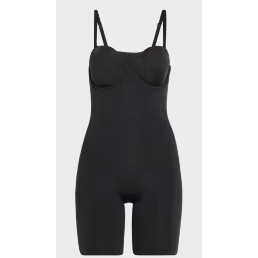SKIMS Body Mid Thigh Bodysuit Onyx Black Underwire Shapewear  XL